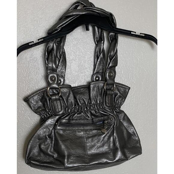 Y2K Kathy Van Zeeland Silver Gray Shoulder Bag  Blue Interior Stones - Picture 2 of 11